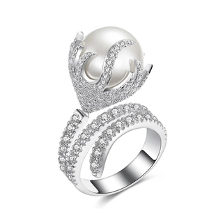 Artificial Pearl Ring Copper Micro Inlaid Zirconia Elegant Luxury Palace Style Jewelry For Women Banquet Accessories