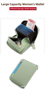 Dettaglio del porta carte in pelle verde menta con slot a fisarmonica e portamonete