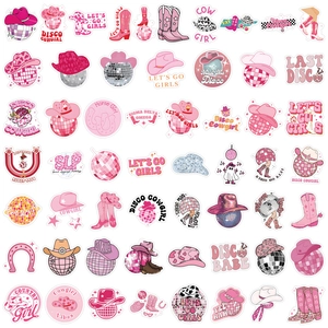 Pegatinas Disco Cowgirl rosas impermeables para portátiles y botellas
