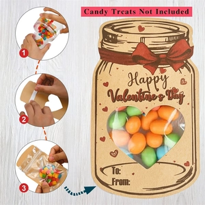 DIY Valentine's Day mason jar candy gift card set for kids party treats