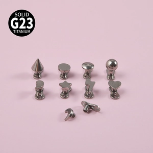 Detailed collection of G23 titanium dermal anchor tops in star, heart, and bolt shapes