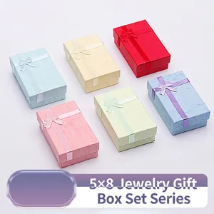 Jewelry Gift Box Paper With Ribbon Bow Small Packaging Box For Ring Necklace Earring Elegant Textured Case