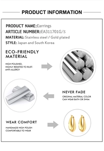 Detailed chart of gold plated stainless steel teardrop earrings with anti-allergy features