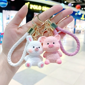Cute resin rabbit and pig animal keychains for bag charms and gift