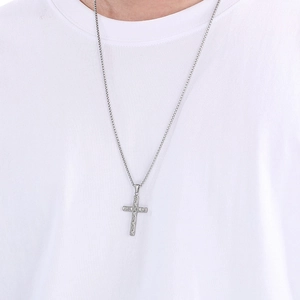 Retro Byzantine chain cross pendant necklace in silver stainless steel for men