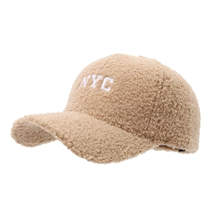 Minimalist NYC embroidered khaki sherpa baseball cap for winter outdoor warmth