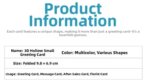 Detailed specifications of 3D hollow greeting cards with folded size 9.8x6.9cm