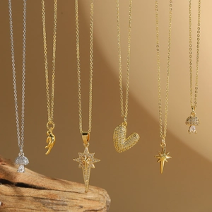 Trendy Radiant Star Pendant Necklace For Women Copper Zirconia Mushroom Heart Hand Shape Dainty Clavicle Chain Jewelry