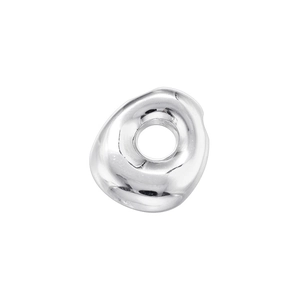 Macro detail of a high-polished silver metallic bubble-style organic round bead charm