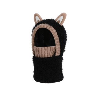 Écharpe à capuche en peluche noire pour enfant avec oreilles d'animaux mignons