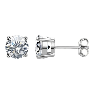 Classic four-prong moissanite stud earrings in S925 sterling silver with round cut stones