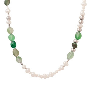 Collana artigianale con perle d'acqua dolce e agata verde in acciaio al titanio puro
