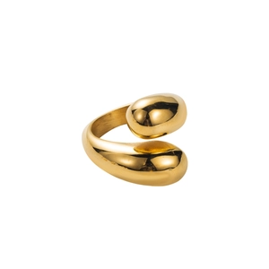 Polished 18k gold open ring featuring a unique sculptural teardrop ball design