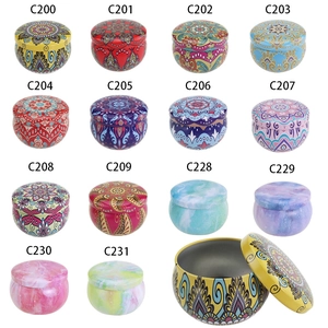 2.2oz metal candle tins with mandala patterns and marble designs in 14 versatile styles