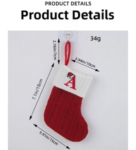 Detailed dimensions of a red knitted Christmas stocking featuring letter A embroidery