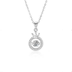 Elegant S925 sterling silver crown pendant necklace with round halo moissanite stone