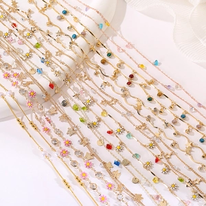 Chic gold-plated necklaces with daisy flowers, colorful beads and crystal charms for women