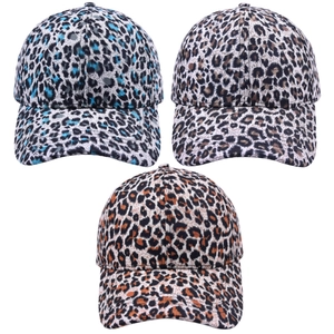 Three-piece leopard print baseball cap set with curved brim in blue brown and orange