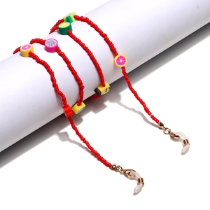 Colorful fruit beaded eyewear chain with red rice beads and dragon fruit charms