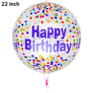 22 inch transparent 4D birthday balloon with colorful polka dots and Happy Birthday print