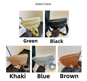 Selection of soft PU leather crossbody bags in green, black, khaki, blue, and brown