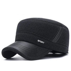 Herren Winter Cadet Cap Polyester Wollmütze Flache Mütze Mit PU Leder Schirm Ohrenschutz Sport Outdoor Warm Winddicht