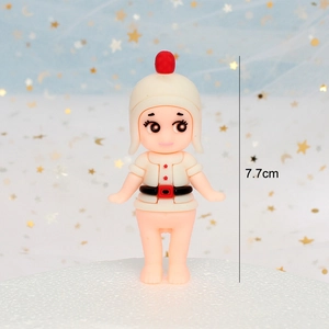Cute 7.7cm angel doll figurine with red pompom hat for Christmas cake decoration
