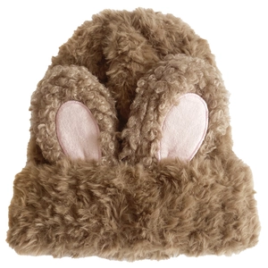 Cute brown knitted plush rabbit ear beanie hat for women winter warmth accessory