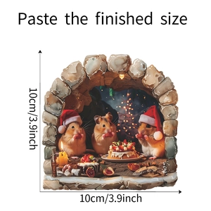Detail view of 10cm 3D Christmas hamster wall sticker with precise size dimensions