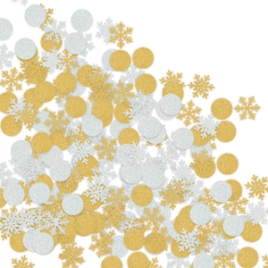 Glittering gold and silver snowflake confetti mix for Christmas party table decoration