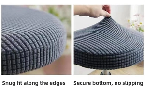 Detail showing elastic waffle fabric and non-slip secure fit of the round stool cover