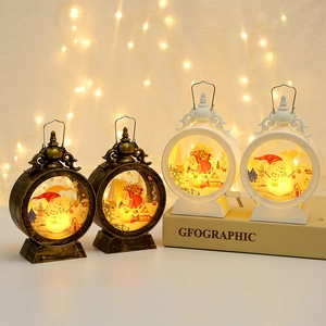 Vintage Christmas lanterns with LED candles and Santa Claus scene for holiday decoration
