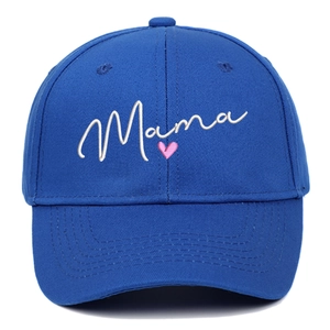 Royal blue cotton baseball cap featuring white Mama embroidery and a pink heart detail