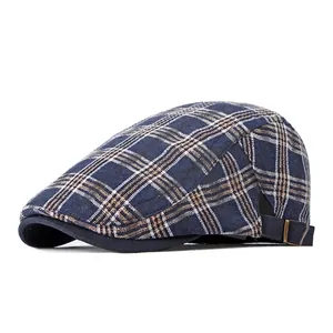 Gorra Plana Retro Británica Unisex De Cuadros Algodón Transpirable Ajustable Boina Ivy Para Protección Solar