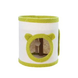 Sisal-Kratztonne mit Plüschbesatz und Hängespielzeug zum Spielen und Schlafen für Katzen