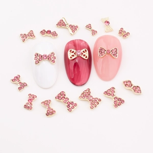 Alloy Rhinestone Bowknot Nail Art Charms Gold Pink Bow Tie Nail Decorations For Valentine's Day New Year DIY Manicure Accessories