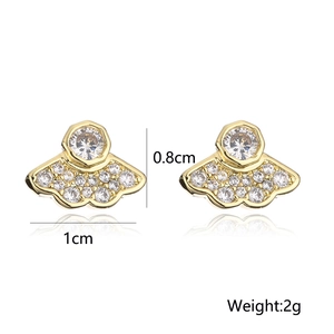 Minimalist 18K gold plated fan-shaped zircon stud earrings with symmetrical 1cm design
