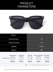 Detailed technical specifications and dimensions for children sunglasses frame and lenses