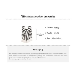 Detailed size specifications of striped knit scarf showing 102x41cm and 121.9g weight