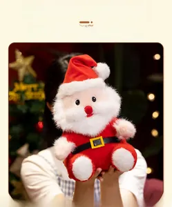 Detail of plush Santa Claus doll featuring soft faux fur texture and a festive red suit