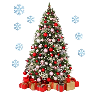 Vista dettagliata dell'albero di Natale decorato con luci LED e scatole regalo