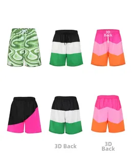 Detail view of quick-dry men's beach shorts with diverse patterns and 3D back design