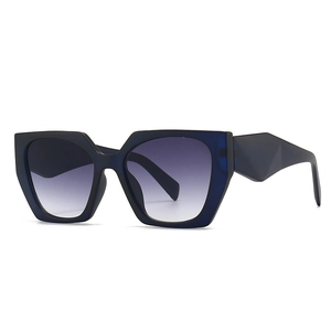 Modern oversized square sunglasses with dark blue frame and purple gradient lenses