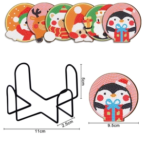 Christmas diamond painting coasters set with reindeer and santa designs on a metal holder