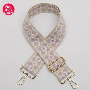 Detail of geometric ethnic pattern woven strap with durable golden metal lobster clasps