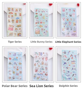 Detailed grid view of six cartoon animal bubble sticker sets for children's scrapbooks