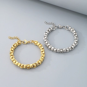 Minimalist industrial style stainless steel bead bracelets in gold and silver finishes