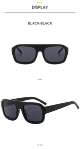Front and side angles of black thick frame square sunglasses for trendy women fashion