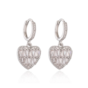Sparkling zircon heart geometric earrings in silver finish with crystal stones