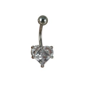 Polished heart-shaped cubic zirconia belly button ring with stainless steel barbell